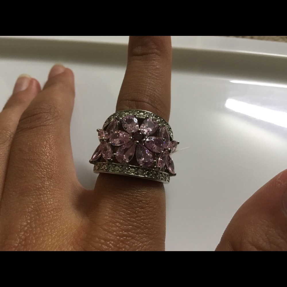 925 Sterling silver Stamped Pink &White Topaz Ring - Picture 7 of 8
